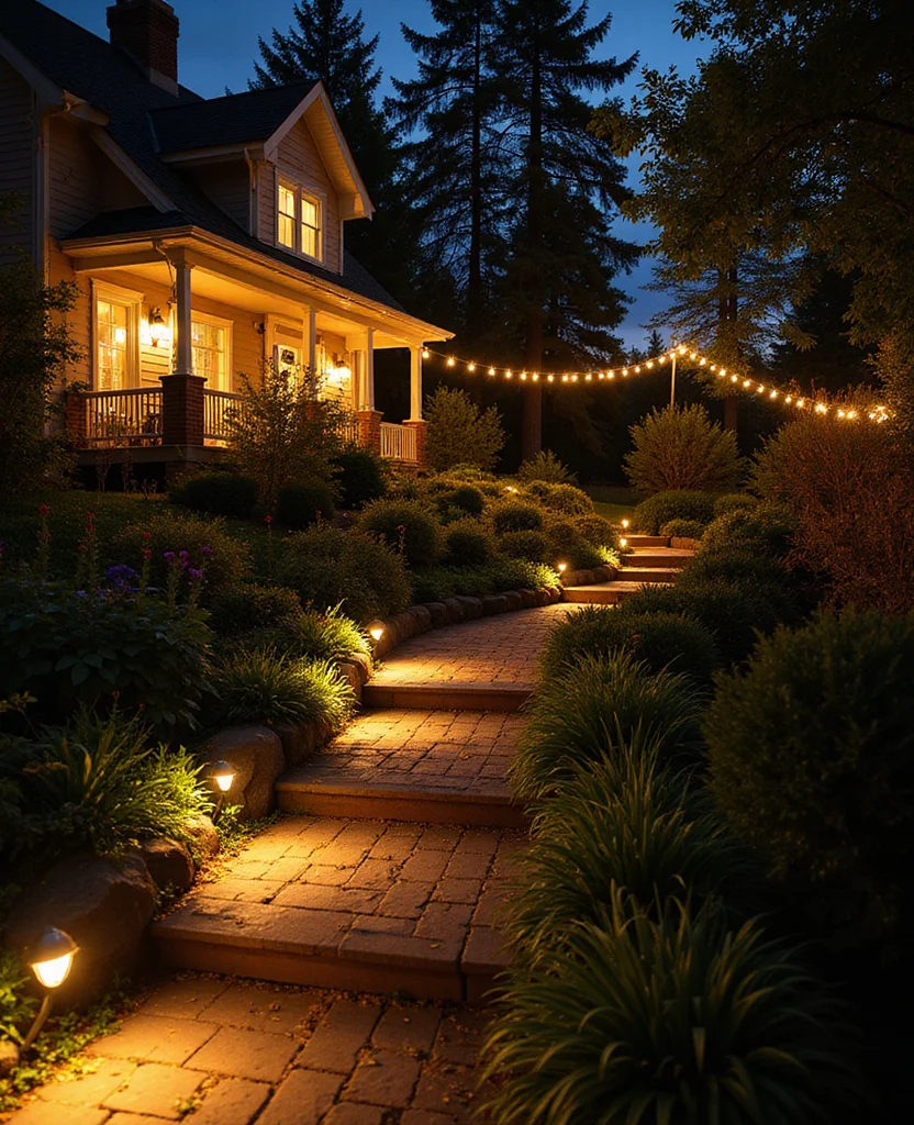 Unlock the Potential: 19 Sloped Side Yard Landscaping Ideas You Can't Miss! - 13. Outdoor Lighting