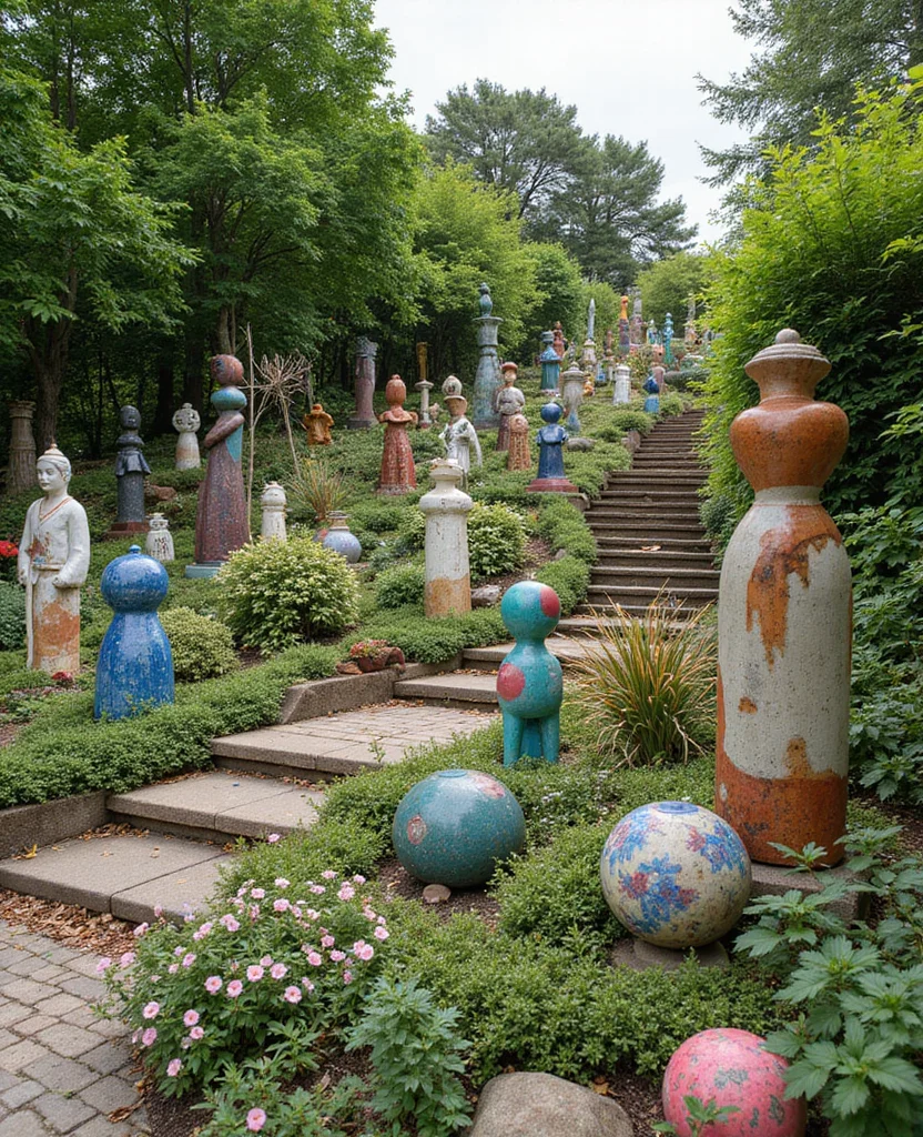 Unlock the Potential: 19 Sloped Side Yard Landscaping Ideas You Can't Miss! - 15. Art and Sculptures