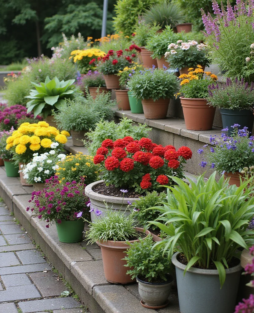 Unlock the Potential: 19 Sloped Side Yard Landscaping Ideas You Can't Miss! - 18. Seasonal Container Gardens