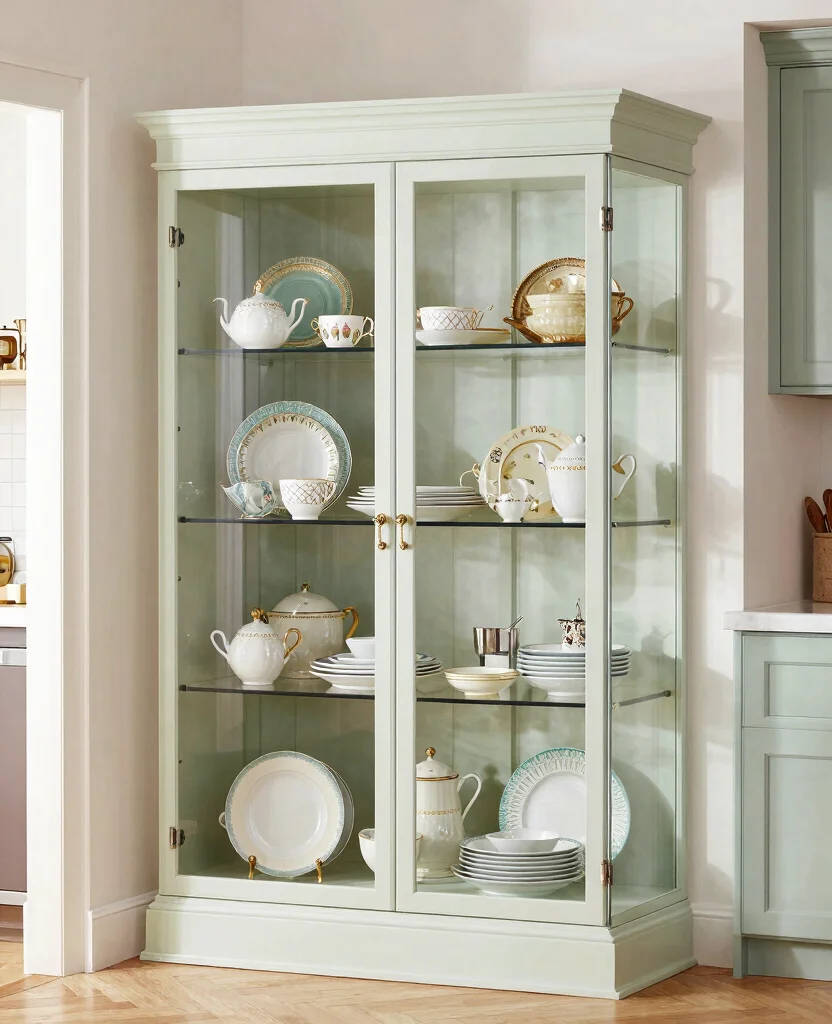 Unlock the Secrets: 19 Small Corner Kitchen Cabinet Ideas That Turn Wasted Space Into Storage Gold! 103 Unlock the Secrets: 19 Small Corner Cabinets That Maximize Your Kitchen Space! - 10. Glass Display Cabinets 1