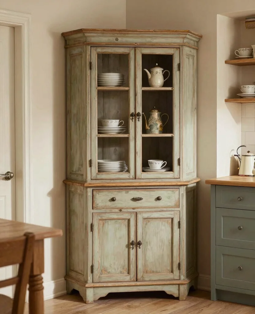 Unlock the Secrets: 19 Small Corner Kitchen Cabinet Ideas That Turn Wasted Space Into Storage Gold! 171 Unlock the Secrets: 19 Small Corner Cabinets That Maximize Your Kitchen Space! - 16. Vintage-inspired Corner Cabinets 1