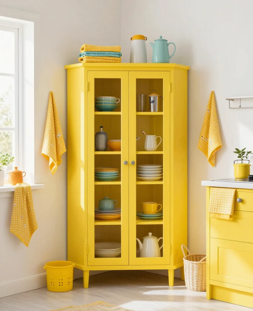 Unlock the Secrets: 19 Small Corner Kitchen Cabinet Ideas That Turn Wasted Space Into Storage Gold! 24 Unlock the Secrets: 19 Small Corner Cabinets That Maximize Your Kitchen Space! - 3. Bright and Cheerful Colors 1