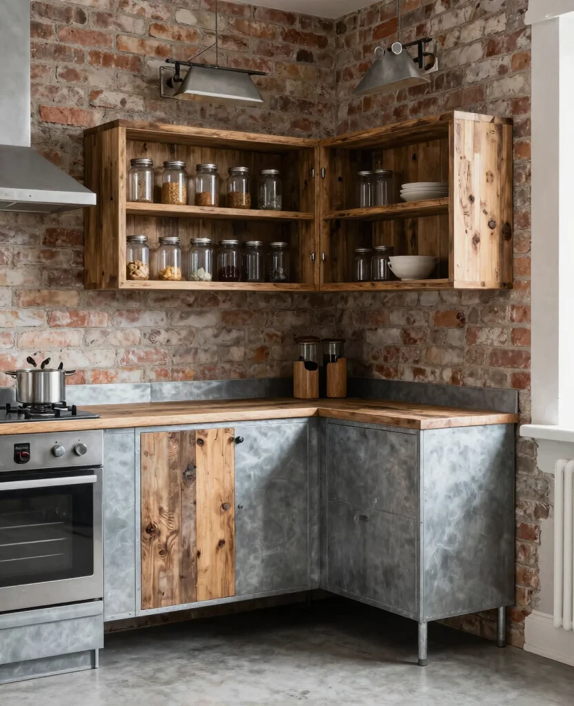 Unlock the Secrets: 19 Small Corner Kitchen Cabinet Ideas That Turn Wasted Space Into Storage Gold! 46 Unlock the Secrets: 19 Small Corner Cabinets That Maximize Your Kitchen Space! - 5. Industrial Chic 1