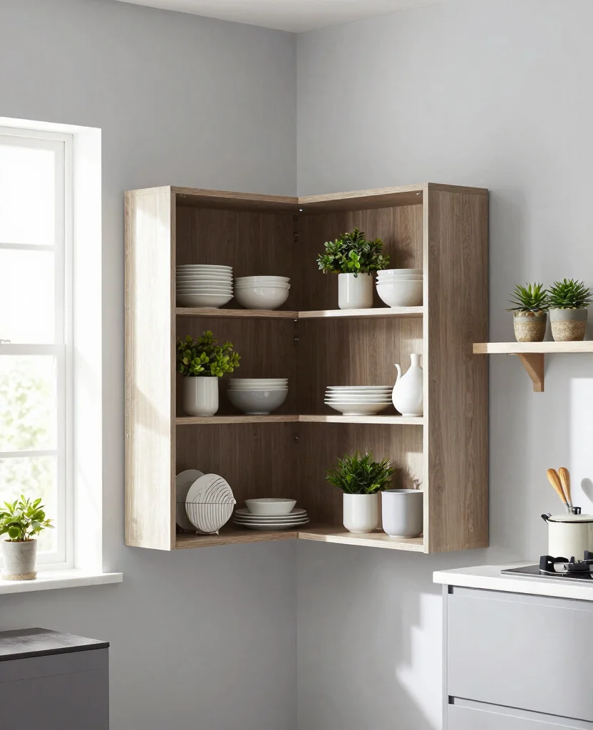 Unlock the Secrets: 19 Small Corner Kitchen Cabinet Ideas That Turn Wasted Space Into Storage Gold! 92 Unlock the Secrets: 19 Small Corner Cabinets That Maximize Your Kitchen Space! - 9. Floating Corner Cabinets 1