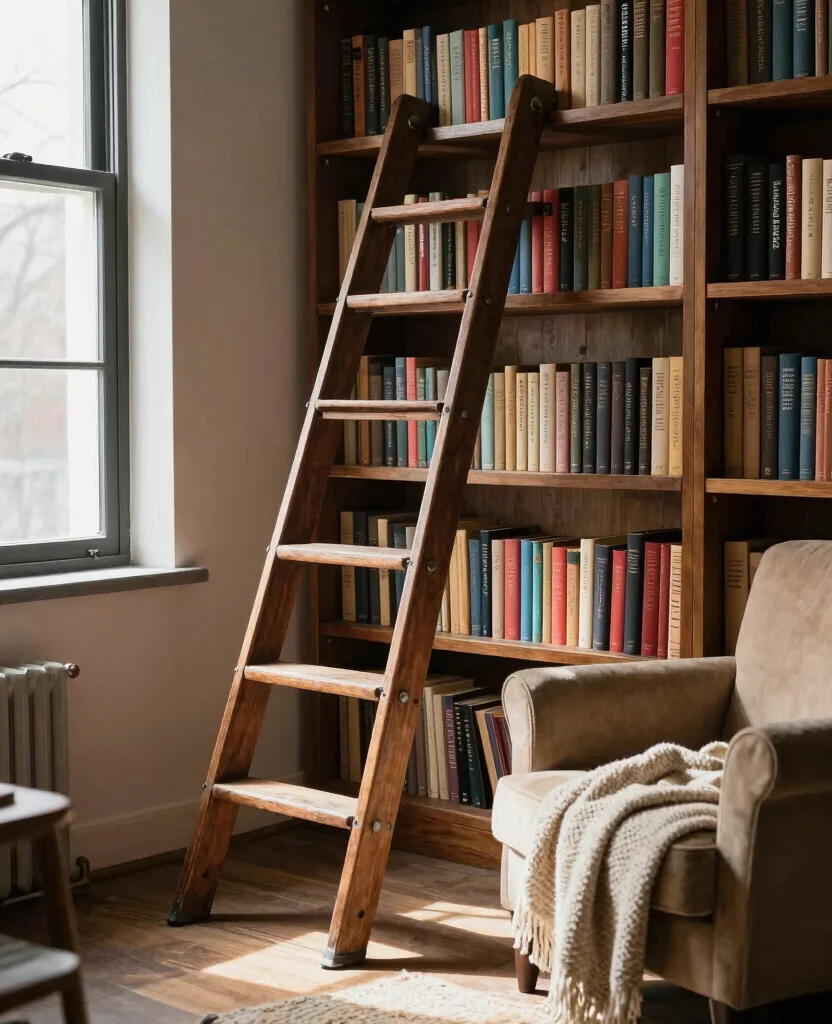 19 Clever Wall Mounted Loft Ladders to Upgrade Your Renovation Game (Don’t Miss #4!) - 7. Vintage Library Ladders 1