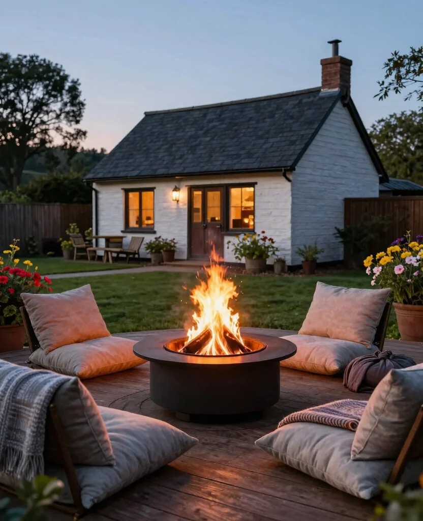 19 Cozy Cottage Fire Pit Ideas That Will Make You Want to Roast Marshmallows Tonight! - 10. Fire Pit Surrounded by Timber Decking 1