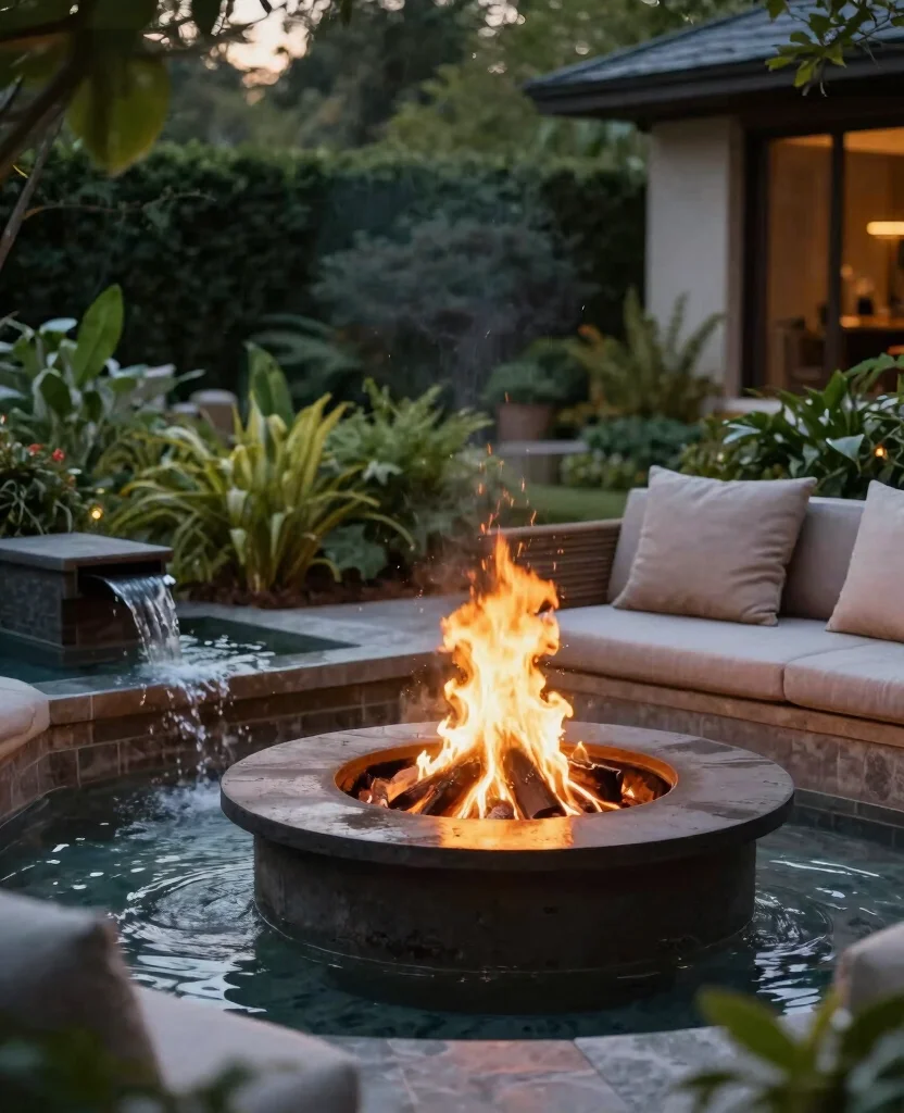 19 Cozy Cottage Fire Pit Ideas That Will Make You Want to Roast Marshmallows Tonight! - 13. Fire Pit with a Water Feature 1