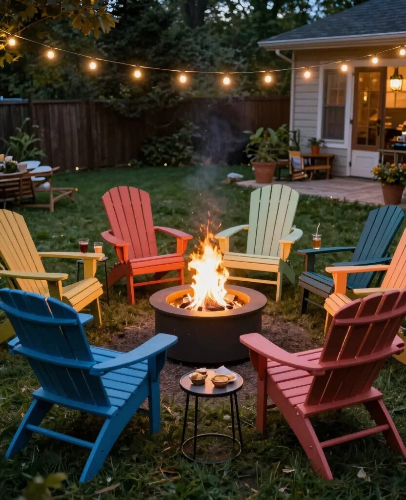 19 Cozy Cottage Fire Pit Ideas That Will Make You Want to Roast Marshmallows Tonight! - 4. Fire Pit Surrounded by Adirondack Chairs 1