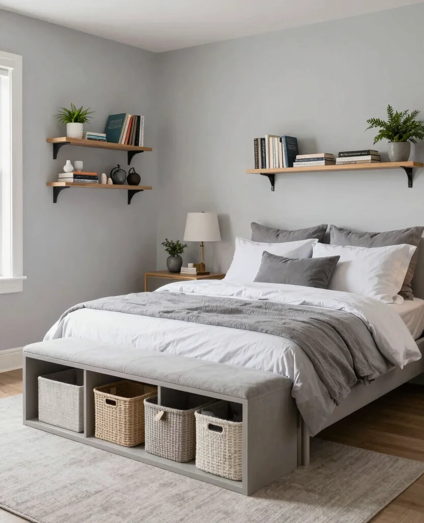 19 Cozy Grey and White Bedroom Ideas That'll Wrap You in Warmth! - 11. Smart Storage Solutions 1