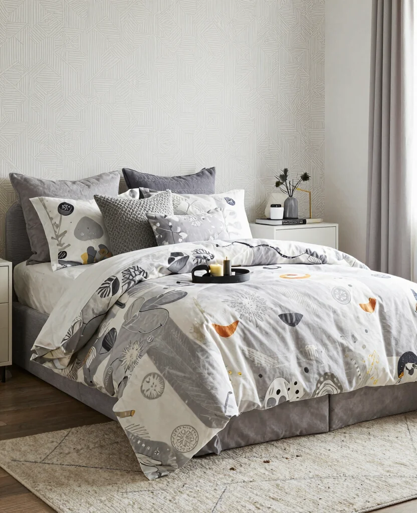 19 Cozy Grey and White Bedroom Ideas That'll Wrap You in Warmth! - 15. Playful Patterns 1