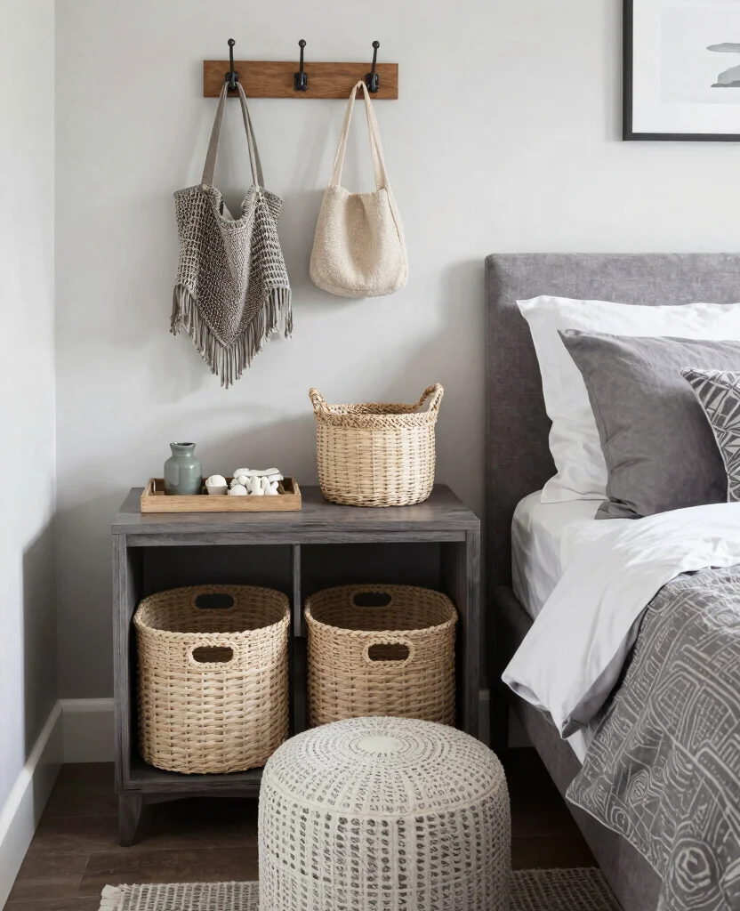 19 Cozy Grey and White Bedroom Ideas That'll Wrap You in Warmth! - 18. Functional Decor 1