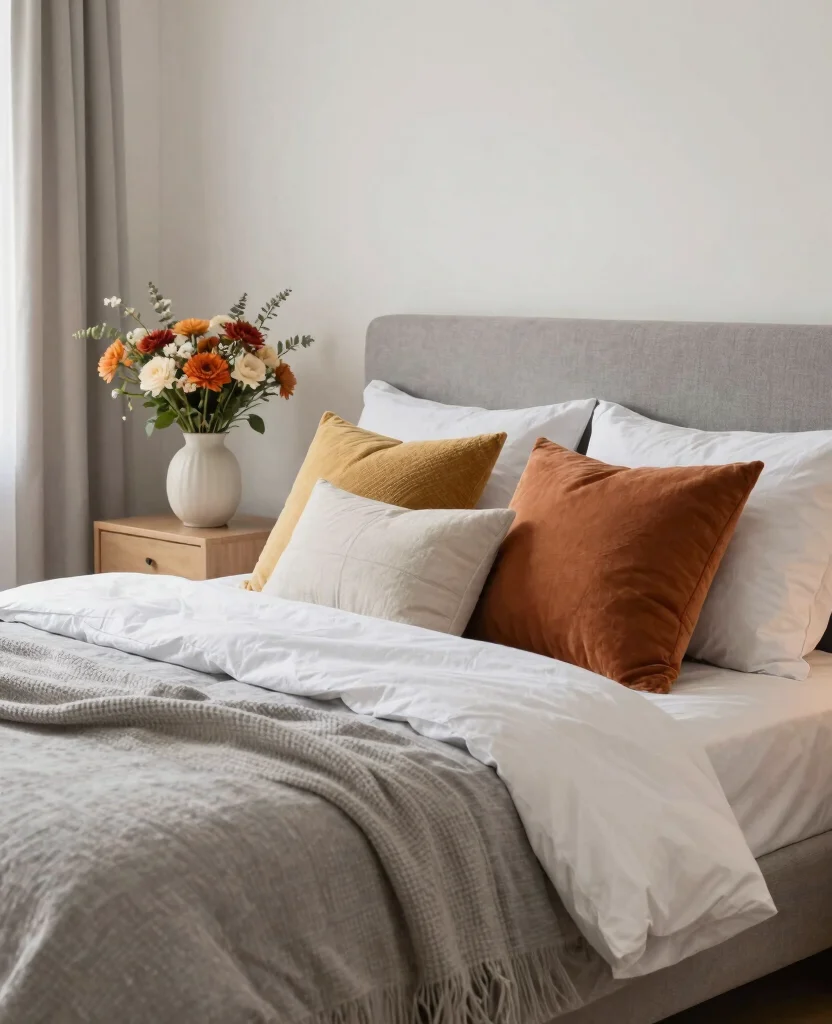19 Cozy Grey and White Bedroom Ideas That'll Wrap You in Warmth! - 19. Seasonal Accents 1