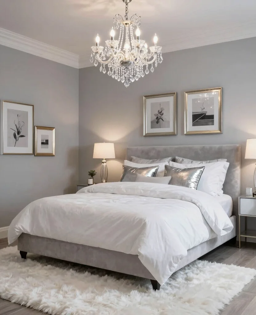 19 Cozy Grey and White Bedroom Ideas That'll Wrap You in Warmth! - 7. Touch of Glam 1