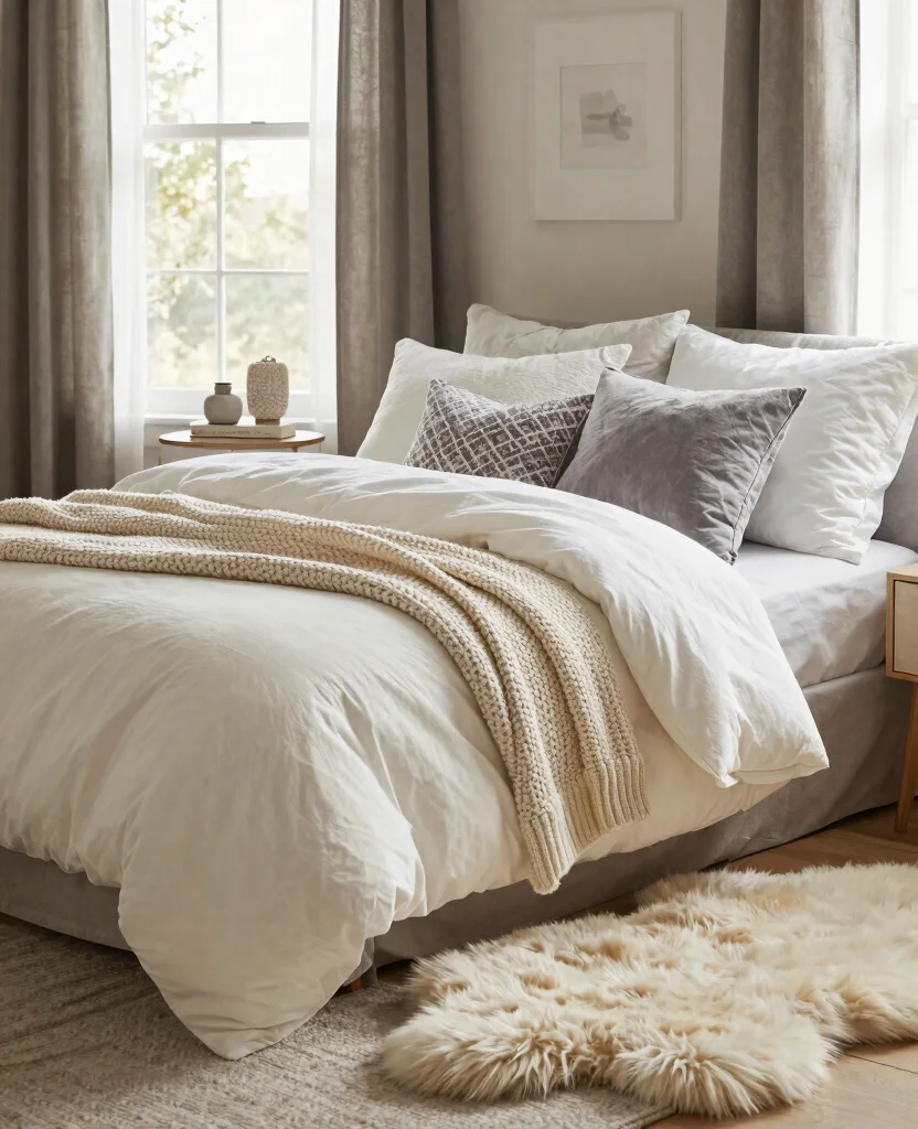 19 Cozy Grey and White Bedroom Ideas That'll Wrap You in Warmth! - 8. Soft Textiles 1