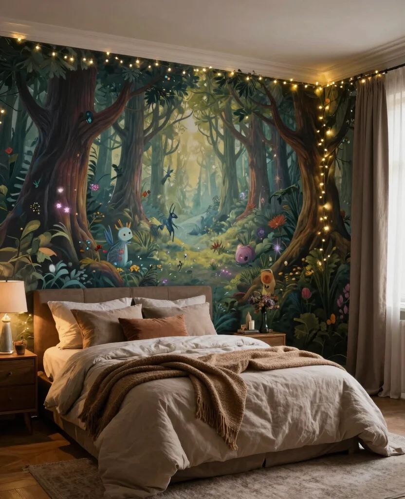19 Stunning Bedroom Mural Ideas That'll Make You Want to Redecorate Immediately! - 11. Enchanted Forest Escape 1