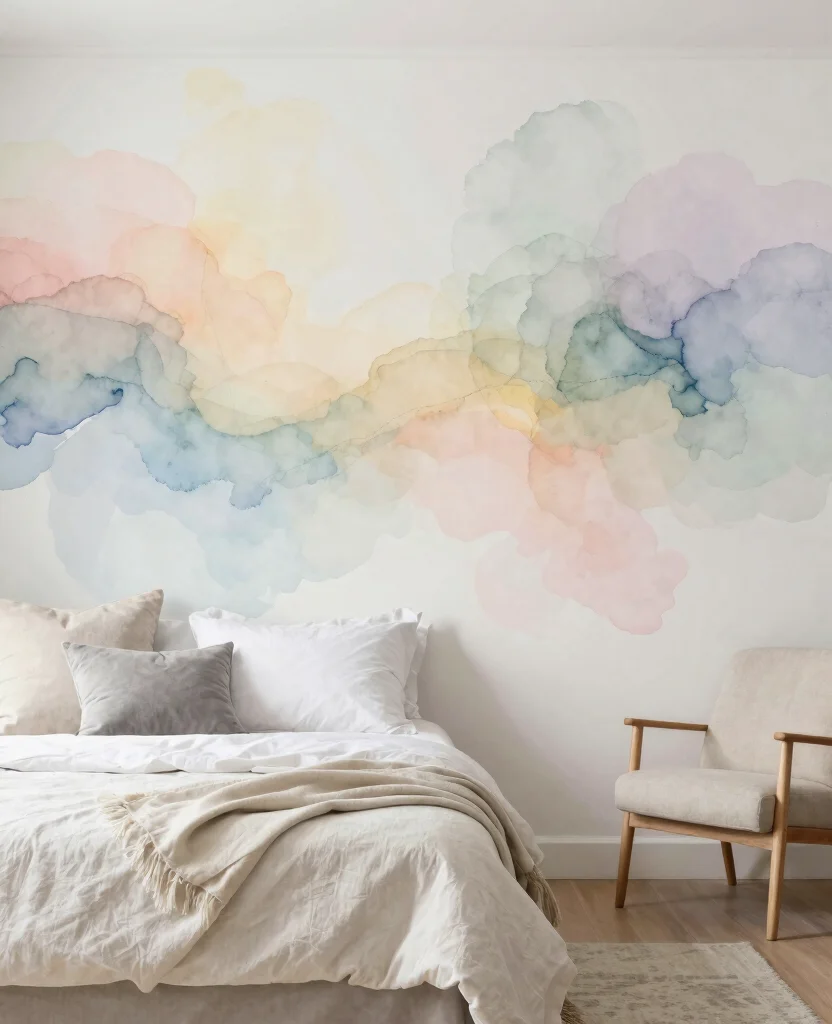 19 Stunning Bedroom Mural Ideas That'll Make You Want to Redecorate Immediately! - 14. Ethereal Watercolor Dreams 1