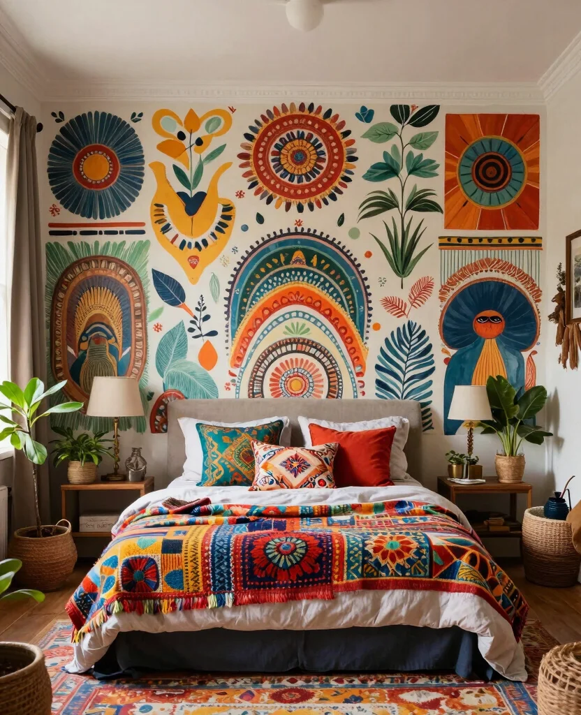 19 Stunning Bedroom Mural Ideas That'll Make You Want to Redecorate Immediately! - 19. Eclectic Bohemian Mix 1