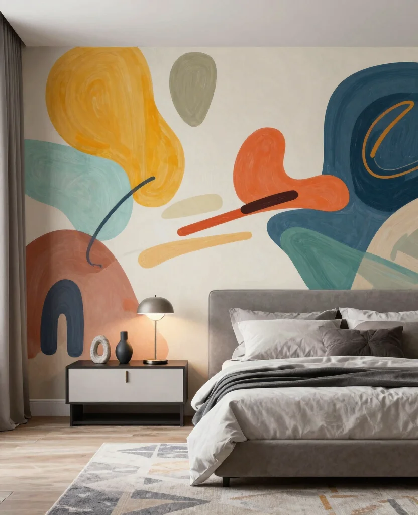 19 Stunning Bedroom Mural Ideas That'll Make You Want to Redecorate Immediately! - 3. Abstract Art Explosion 1