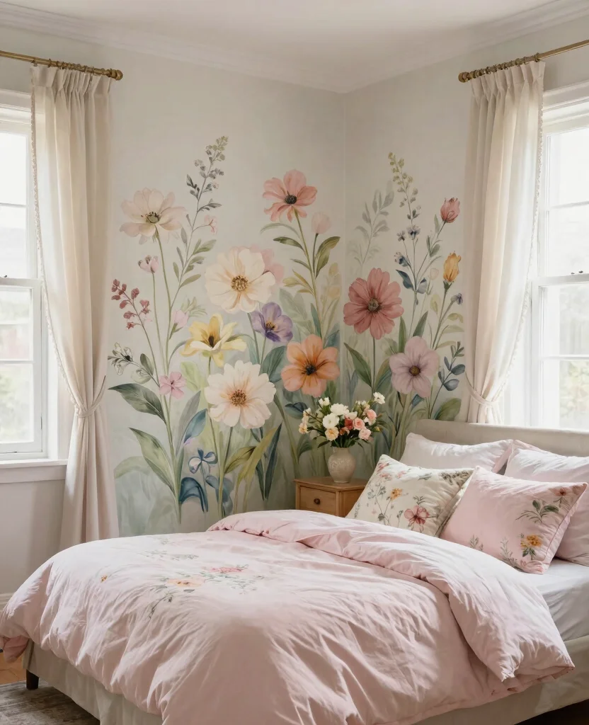 19 Stunning Bedroom Mural Ideas That'll Make You Want to Redecorate Immediately! - 4. Floral Fantasy 1