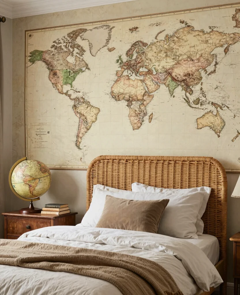 19 Stunning Bedroom Mural Ideas That'll Make You Want to Redecorate Immediately! - 5. Vintage Map Adventure 1