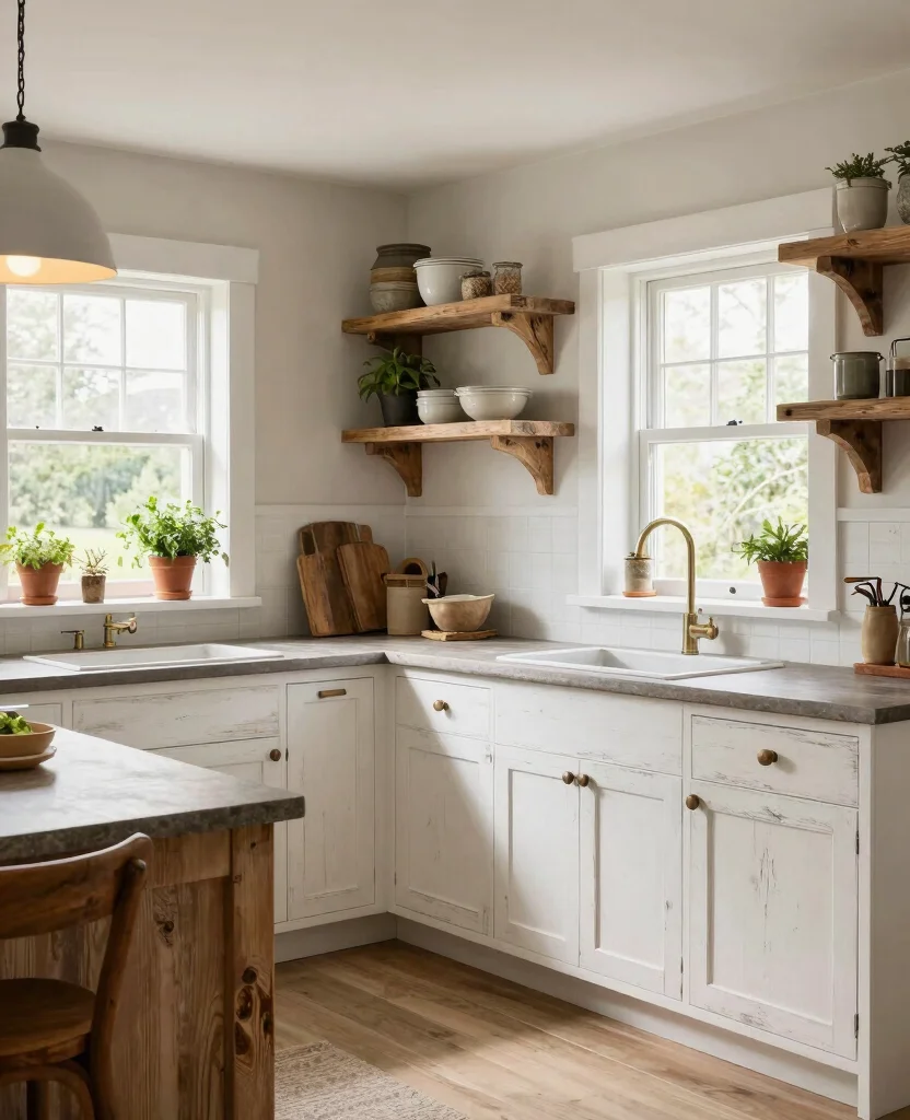 19 Stunning White Kitchen Cabinets Ideas That Will Transform Your Space! 26 19 Stunning White Kitchen Cabinets Ideas That Will Transform Your Space! - 5. Rustic Chic with White Distressed Cabinets 1