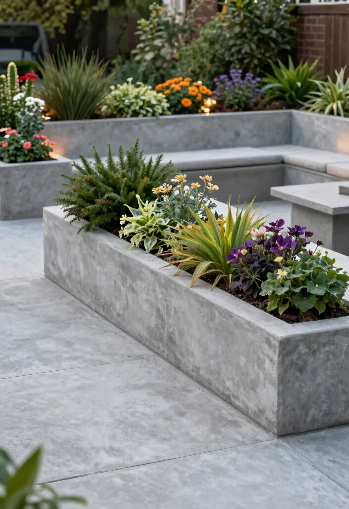 20 Stunning Concrete Patio Ideas That Will Transform Your Backyard Into an Oasis! - 11. Integrated Planters 1