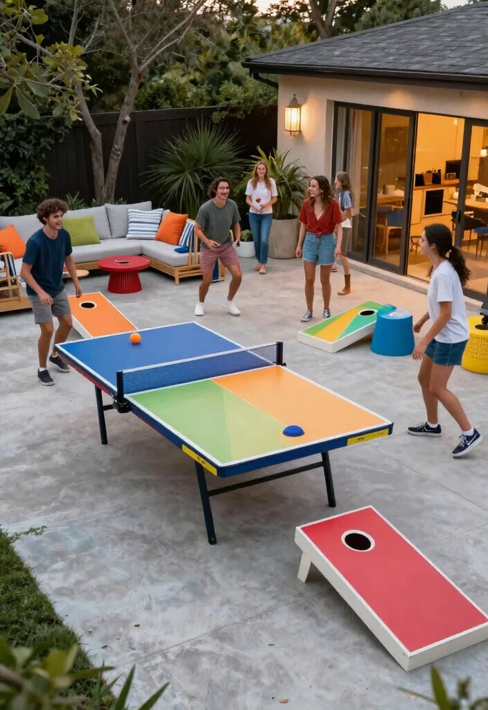 20 Stunning Concrete Patio Ideas That Will Transform Your Backyard Into an Oasis! - 13. Playful Outdoor Games 1