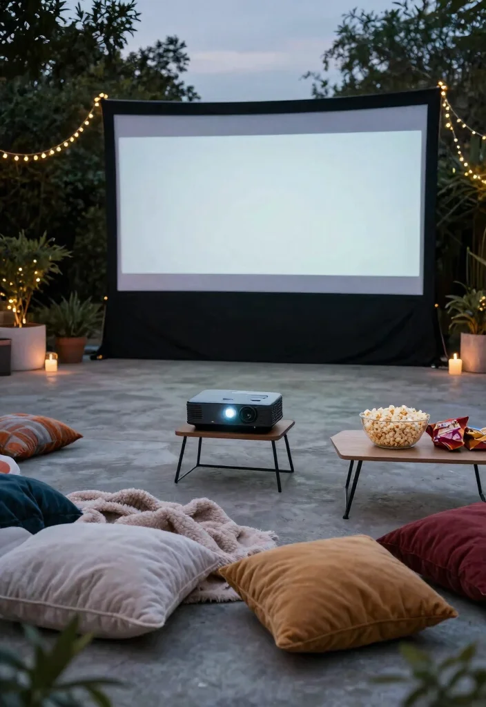 20 Stunning Concrete Patio Ideas That Will Transform Your Backyard Into an Oasis! - 14. Outdoor Movie Night Setup 1