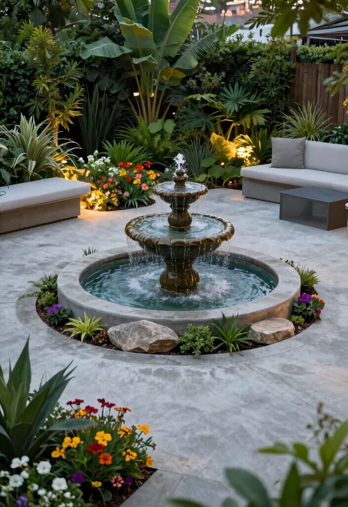 20 Stunning Concrete Patio Ideas That Will Transform Your Backyard Into an Oasis! - 6. Concrete Patio with Water Feature 1
