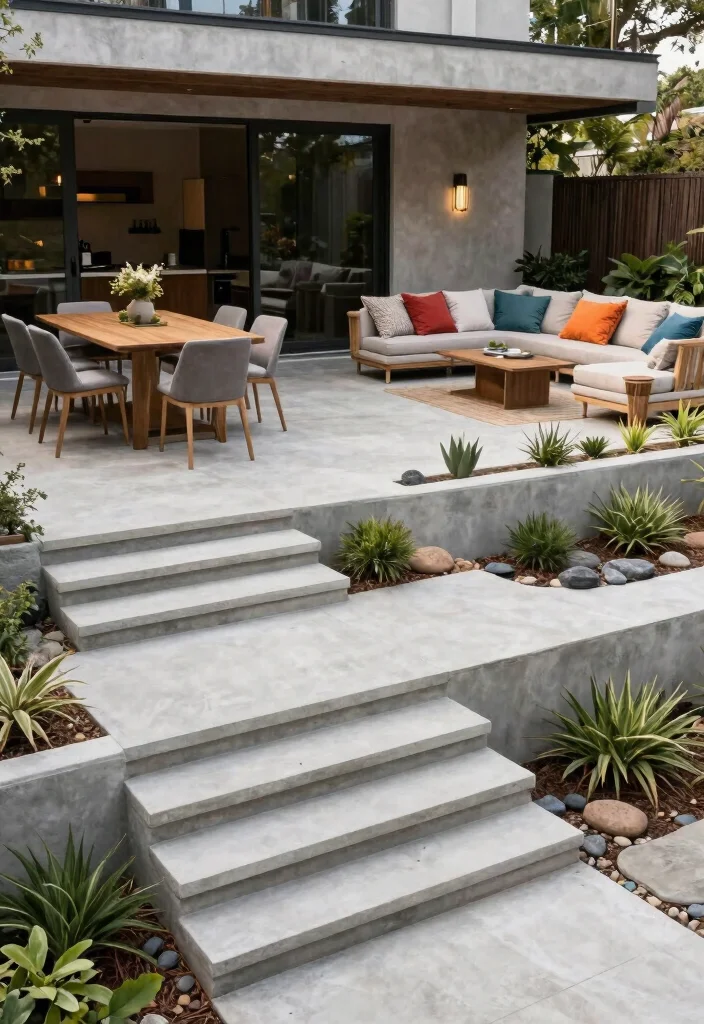20 Stunning Concrete Patio Ideas That Will Transform Your Backyard Into an Oasis! - 7. Multi-Level Concrete Patios 1