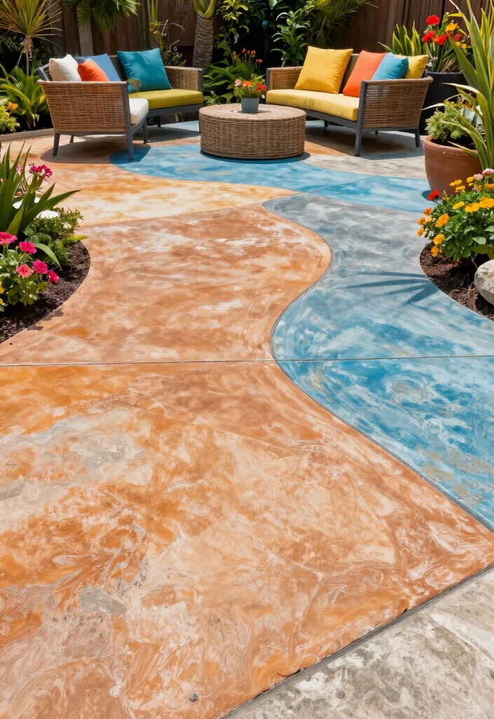 20 Stunning Concrete Patio Ideas That Will Transform Your Backyard Into an Oasis! - 8. Colorful Stained Concrete 1