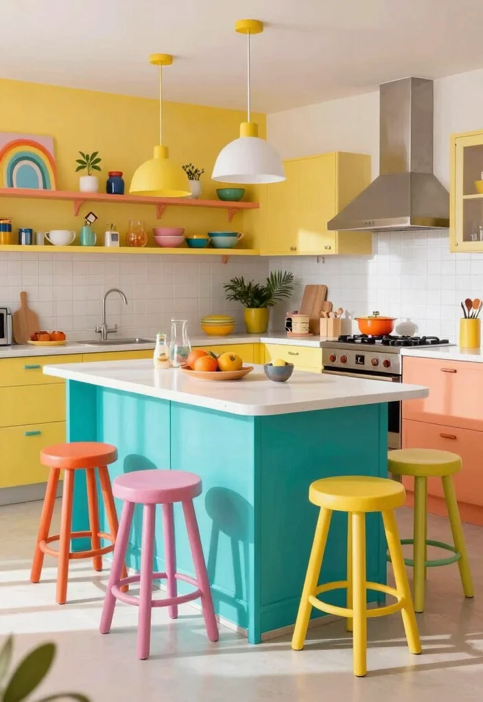 15 Functional Small Kitchen Islands with Seating You Didn't Know You Needed! - 5. The Colorful Island 1