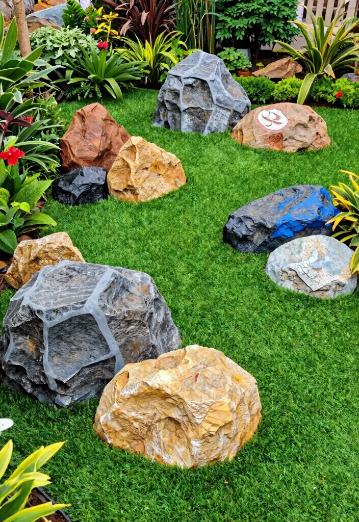 15 Genius Ways to Blend Artificial Grass and Rocks for a Dreamy Outdoor Oasis! - 14. Artistic Rock Installations 1