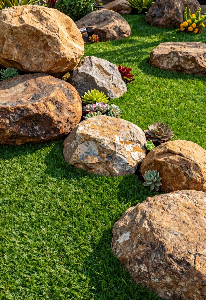 15 Genius Ways to Blend Artificial Grass and Rocks for a Dreamy Outdoor Oasis! - 2. Rock Gardens with Grass Pockets 1
