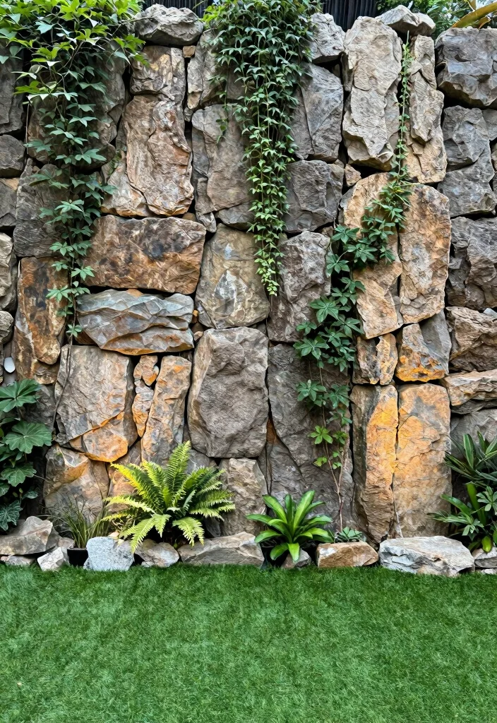 15 Genius Ways to Blend Artificial Grass and Rocks for a Dreamy Outdoor Oasis! - 6. Vertical Rock Walls 1
