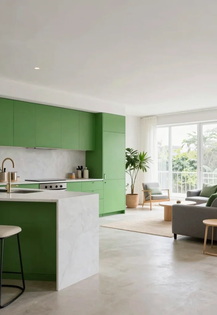 15 Inspiring Kitchens That Celebrate the Glory of Green (You Won't Believe #7!) - 14. Open Concept Green 1