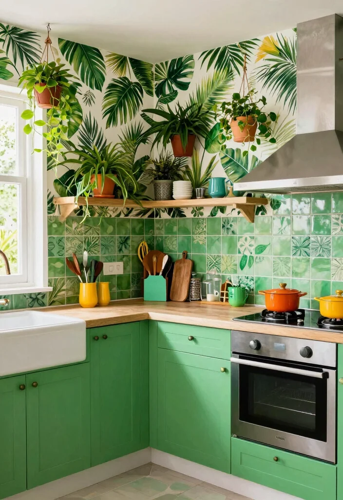 15 Inspiring Kitchens That Celebrate the Glory of Green (You Won't Believe #7!) - 7. Lush Tropical Vibes 1
