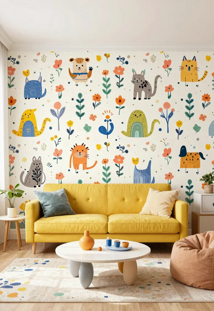 15 Statement Wallpapers That'll Transform Your Living Room Into a Stunning Showstopper! - 9. Whimsical Patterns 1