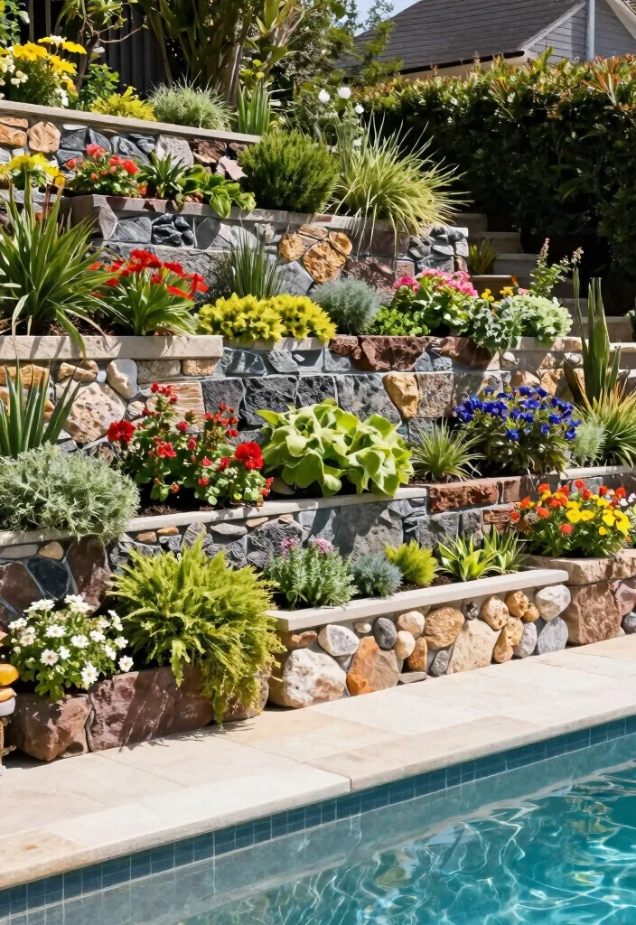20 Sloped Backyard Ideas with Retaining Walls and Pools That Will Transform Your Outdoor Space! - 13. Artistic Retaining Walls with Integrated Planters 1