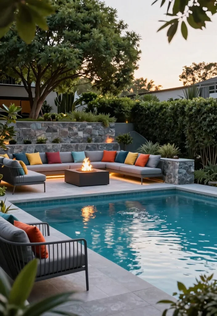 20 Sloped Backyard Ideas with Retaining Walls and Pools That Will Transform Your Outdoor Space! - 6. Contemporary Poolside Lounge 1