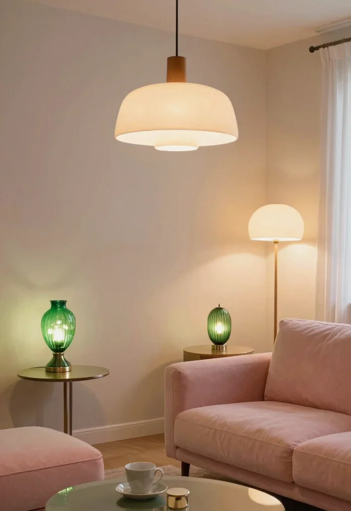 20 Stunning Pink and Green Living Room Ideas That Will Leave You Breathless! - 11. Layered Lighting 1