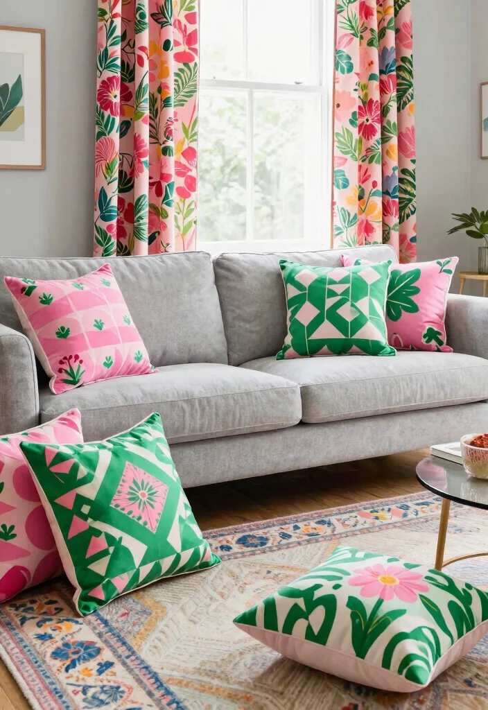 20 Stunning Pink and Green Living Room Ideas That Will Leave You Breathless! - 14. Playful Patterns 1