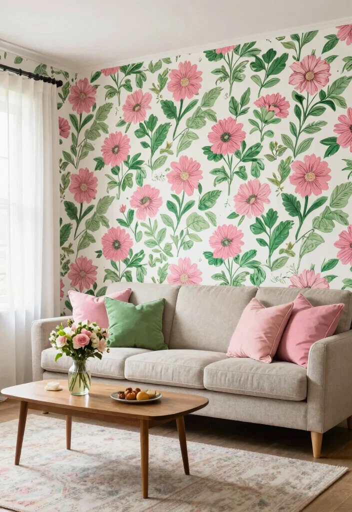 20 Stunning Pink and Green Living Room Ideas That Will Leave You Breathless! - 2. Retro Floral Prints 1