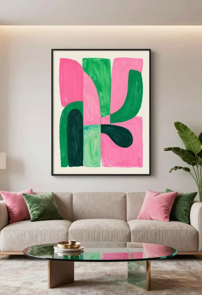 20 Stunning Pink and Green Living Room Ideas That Will Leave You Breathless! - 3. Bold Art Pieces 1