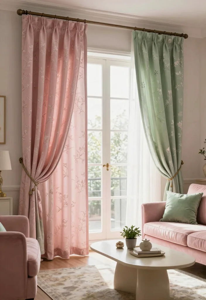 20 Stunning Pink and Green Living Room Ideas That Will Leave You Breathless! - 4. Elegant Curtains 1
