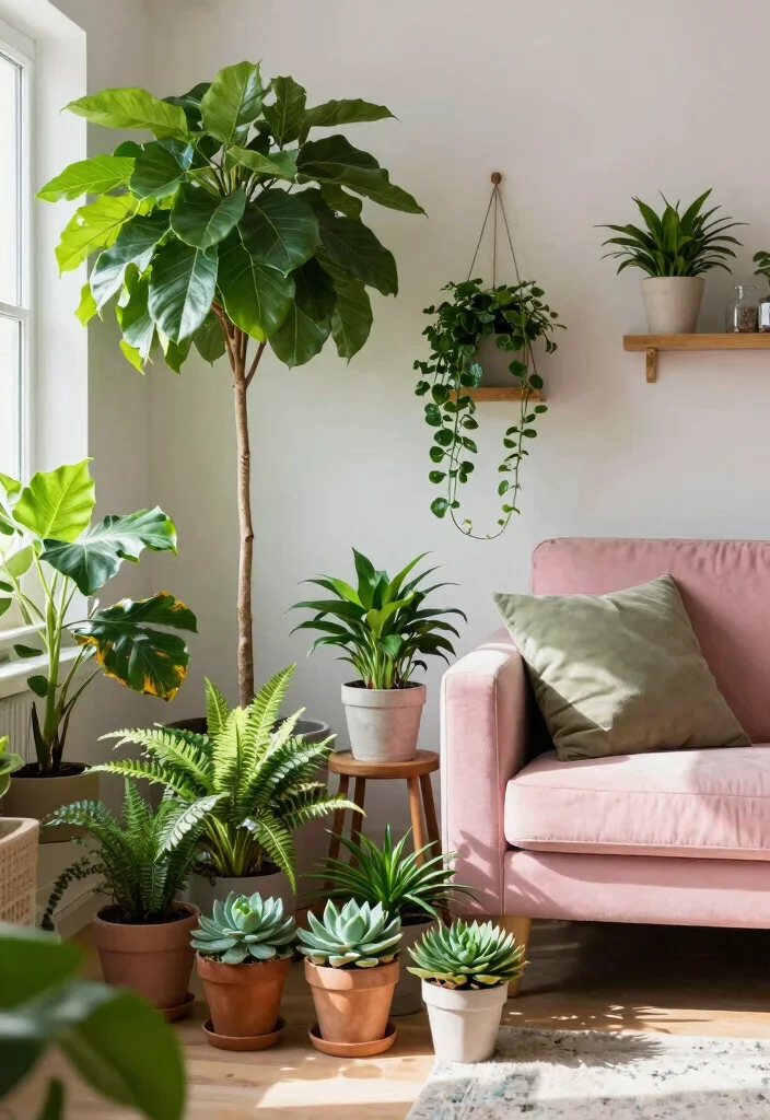 20 Stunning Pink and Green Living Room Ideas That Will Leave You Breathless! - 5. Greenery and Plants 1