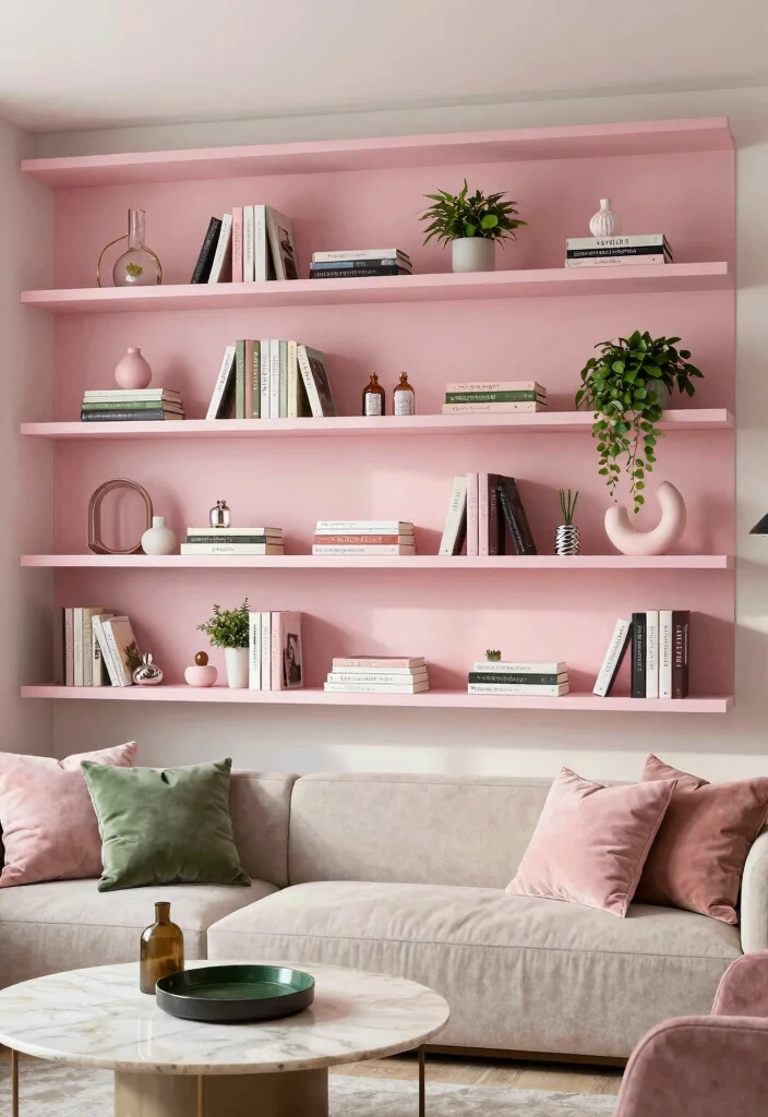 20 Stunning Pink and Green Living Room Ideas That Will Leave You Breathless! - 8. Creative Shelving 1