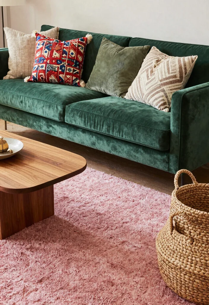 20 Stunning Pink and Green Living Room Ideas That Will Leave You Breathless! - 9. Layering Textures 1