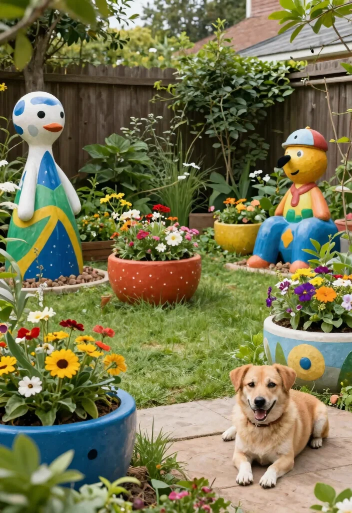 15+ Backyard Landscaping Ideas for Dogs That'll Make Your Pup's Tail Wag! - 14. Creative Outdoor Art 1