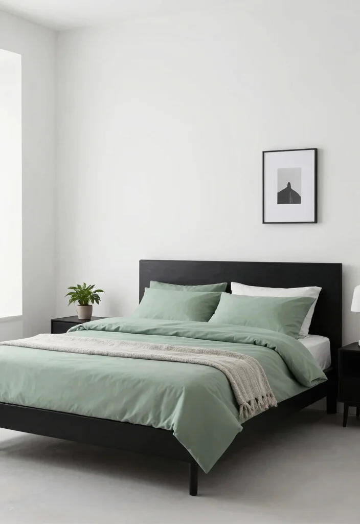 15 Bold Black and Sage Green Bedroom Ideas That’ll Transform Your Space Instantly! - 12. Minimalist Approach 1